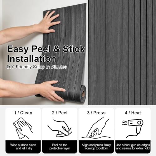 Paneles de pared 3D insonorizados autoadhesivos imitación madera gris 5