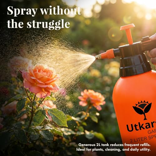 Image of Utkarsh Spray Pump for Plants 2 L - Orange | Garden Sprayer with Adjustable Brass Nozzle | Plastic Water Spray Bottle for Gardening, Car & Bike Wash | Leak-Proof, Easy-Fill Water Sprayer, Pack of 1