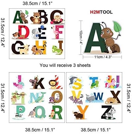 Alphabet Wall Decals, H2MTOOL Removable Animal ABC Educational Wall Stickers for Kids Nursery Room Decor (Alphabet)