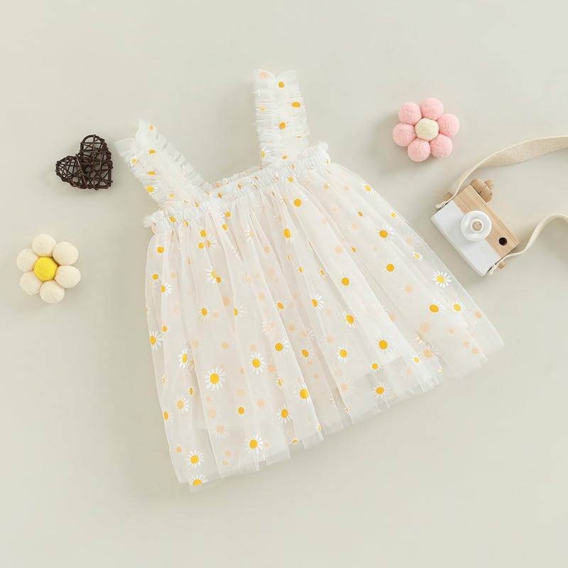 Image of TotzTouch Baby Girls Knee-Length Dress | Frock Cami Strap Flared Printed Net Sleeveless Gown