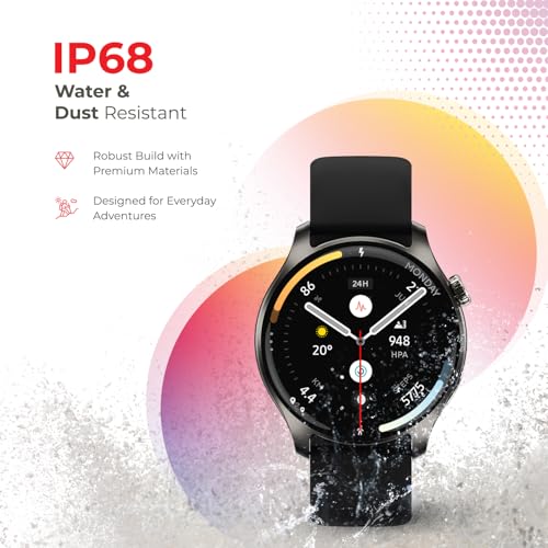 Image of Nervfit Orion S1 1.43 inch TrueColor+AMOLED+AOD, Functional Crown Control, Bluetooth Calling, AI Voice Assistant, IP68 Waterproof, Heart Rate & SpO2 Monitor, & 100+ Sports Modes (Midnight Black Silicone)