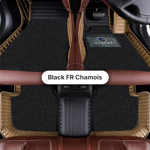 Image of Autofurnish Combination 9D Car Mat Full Set for Maruti Suzuki Dzire 2024 || Luxury Leather Dual-Stitch Full Set 9D Car Floor Mat || 100% Waterproof || Color : Black FR-Chamois
