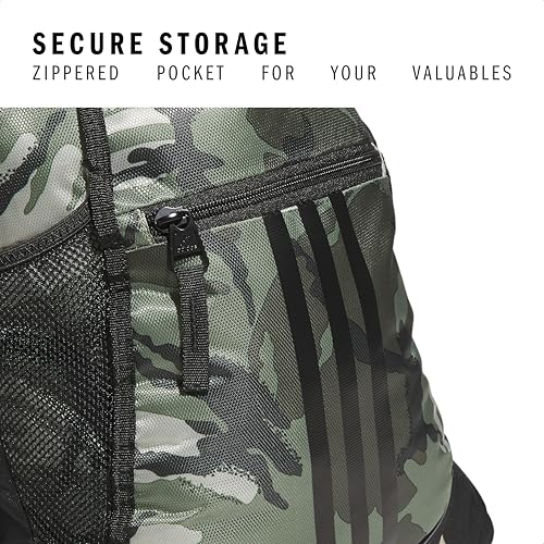 Image of adidas Alliance Sackpack (12l) Lightweight Athletic Small Drawstring Team Sports Workout Bag Discontinued, Woodland Essential Camo Olive Strata /Black /2.0, One Size, Alliance Sackpack (12l) Lightweight