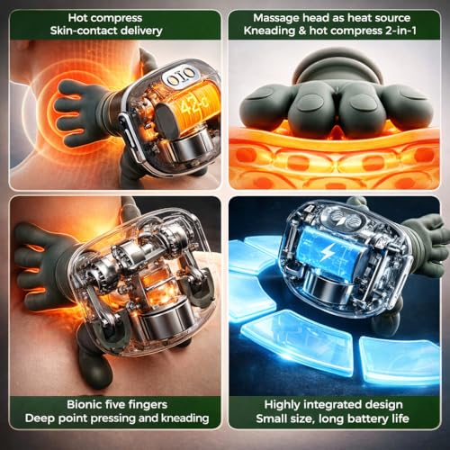 Image of Bionic Heated Massager | Wireless Portable Shiatsu Neck, Back, Arms & Legs Massager | 4D Deep Tissue Kneading | Simulated Human Hand Design for Pain Relief & Muscle Relaxation
