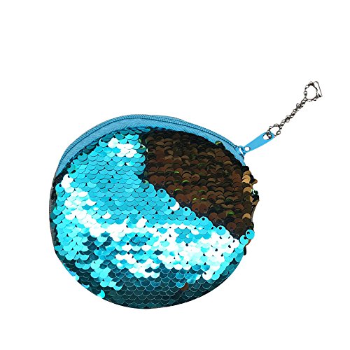 Preisvergleich Produktbild Joyfeel buy 1 Stück Reißverschluss Geldbörse Damen Kleine Brieftasche Kosmetiktasche Münzen Beutel Blau Pailletten Münzbörse für Frauen Kind