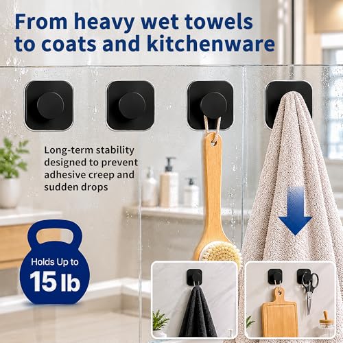 Suction Cup Hooks for Shower & Windows - Strong Hold 4 Pack Gold | Suction shower hooks, heavy-duty metal & widened base. No-drill removable for glass, tile, mirror. Waterproof & rustproof. — view 3