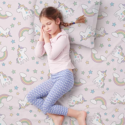 Wovenx Kids Organic Bamboo Sheet Set | Twin Or Full Size Fitted Bed Sheets | Oeko-Tex Certified | Cute Toddler Bedding For Girls & Boys | Pink Unicorn #TOP3