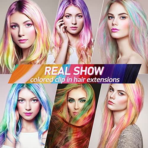 Gelme Nutri 32Pcs Colored Hair Extensions,Colorful Clip In Hair Extensions,22In Multi-Colors Party Highlights Clip Synthetic Hairpiece,Color Straight Hair Extensions Clip In For Girls Women Cosplay #TOP6