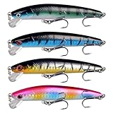 Poissons Nageur Flottants,4 Pcs Leurre pour Bar, Leurre Flottant pour Le Bar avec Une Queu...