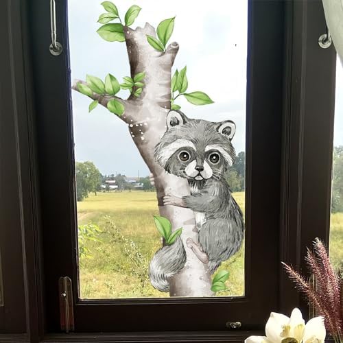 KAHSHEEN Animal Window Decals for Glass, Raccoon Woodland