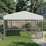 10 x 10FT Large Dog Kennel, Heavy Duty Metal Outdoor Dog Kennel, Outside Dog Playpen with Roof & Feeding Door
