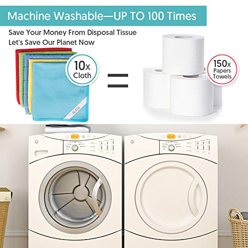Mexerris Microfiber Cleaning Cloth Rags For Glass, Reusable Dish Rags Cleaning Floor Polish Dust Cloth Lint Free Streak Free Wipes Multifunctiona Labeled For House, Kitchen, Windows - 10 Pack #TOP5