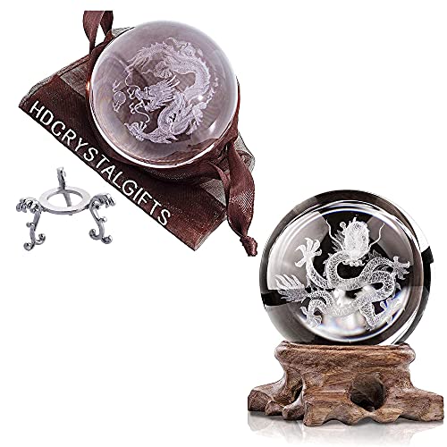 HDCRYSTALGIFTS 3D Dragon Crystal Ball Glass Paperweight for Home Decor