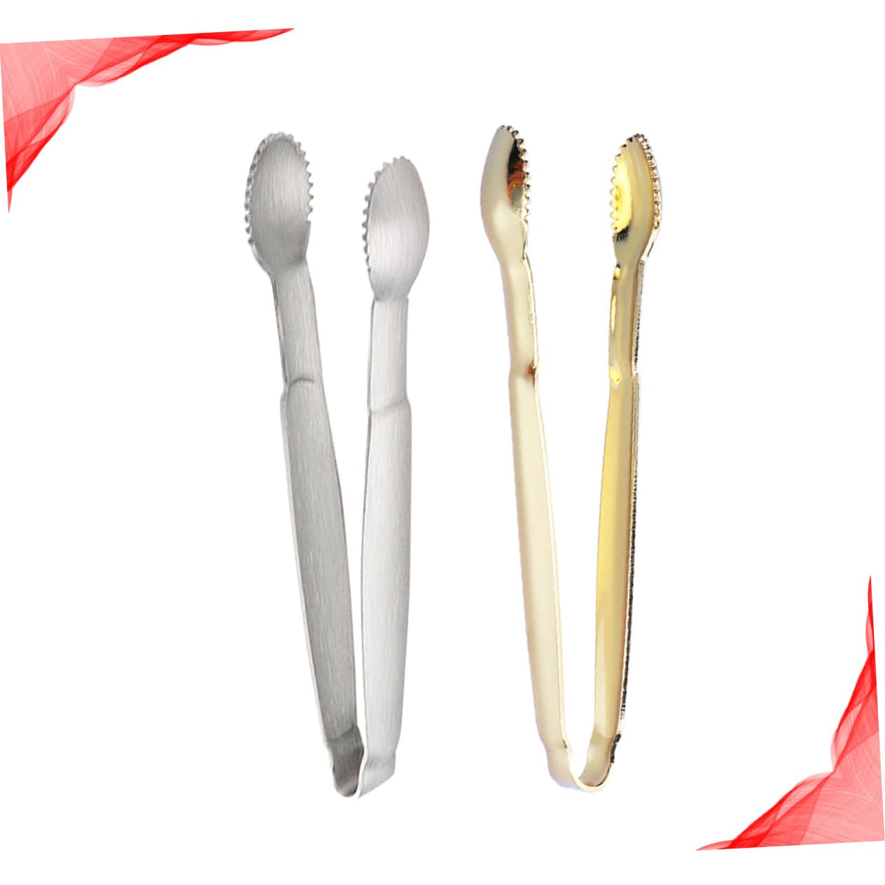 Garneck 2pcs Gold Plated Stainless Steel Sugar and Ice Tongs Elegant Food Serving Clips for Home Party Cafe and Bar Use for Sugar Cubes Appetizers and More
