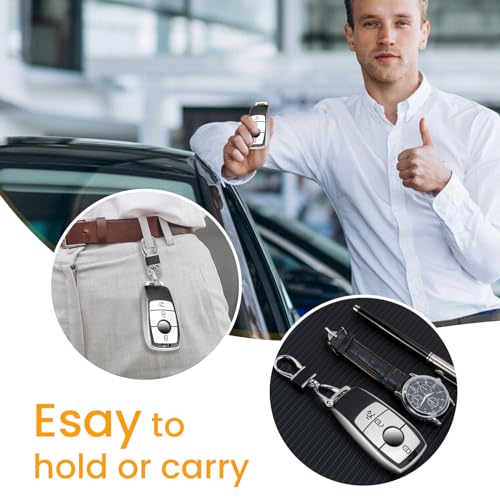 Image of Key Fob Cover for Mercedes Benz, Leather-Style Tab Cover, Silver