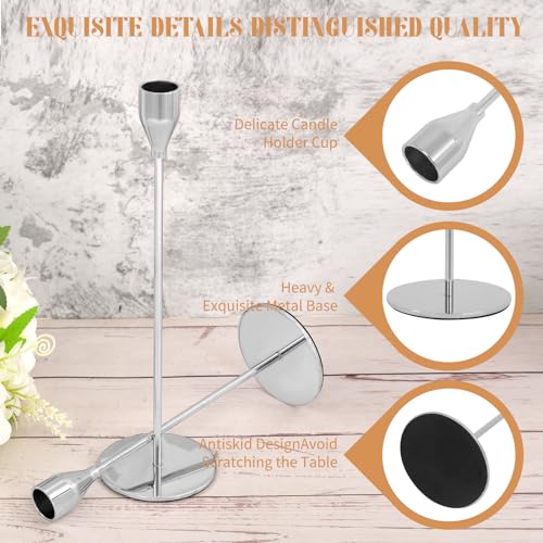 Set of 6 Silver Candlestick Holders,Candle Holder for Taper Candle Fits 3/4 inch Thick Candle&Led Candles,Retro Metal Candlesticks for Candlelight Dinner Wedding Party Banquet Decoration - Image 4