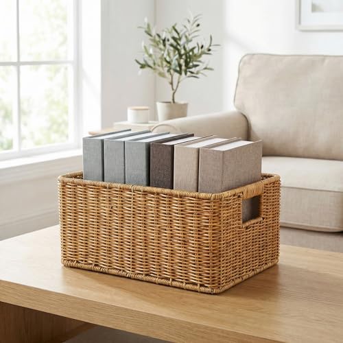 Panier de rangement tressé SOIMISS grande capacité pour bureau et maison style rotin