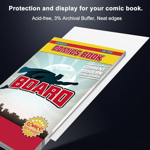 Image of 200ct Current Comic Book Boards, KKU 24 pt Acid Free Comic Book Backing Boards for Comic Book Storage, Thick and Durable Clear Morden Comic Boards White