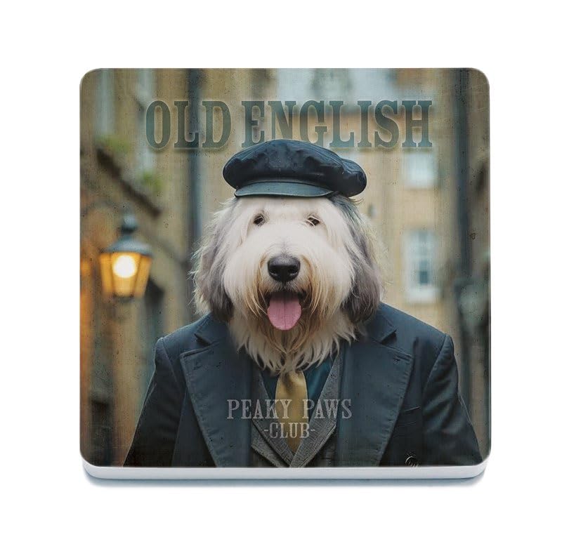 Decorative Coaster (10 x 10 cm) - Peaky Paws (Old English Sheepdog)