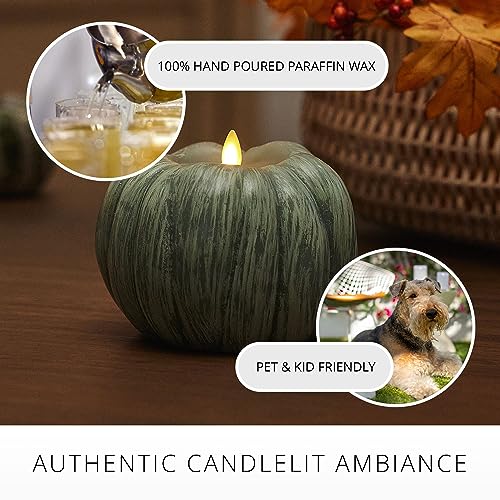 Image of Luminara Pumpkin Figural Flameless Flickering Moving Flame LED Candle (5.25 inch x 4.5 inch), Smooth Real Unscented Wax, Time Function (Iceberg Green)