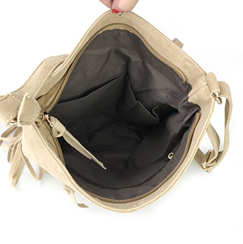 Hoxis Studded Tassel Zipper Pocket Faux Suede Leather Cross Body Bag Womens Purse (Black) #TOP5