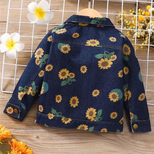 Little Girls Spring Autumn Flower Denim Jacket Loose Casual Denim Coat Sunflower Pattern Jean Jacket for Toeddler3