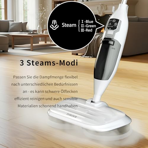 TORDER Torder 2-in-1 Dampfreiniger Mop mit 13 Zubehörteilen, Hochtemperaturdampf, 4 Mikrofaser-Ersatzpads, vielseitig einsetzbar, ideal für die Reinigung von Böden,Fenstern,Küche,Toilette,entfernt 99.9% - Detailansicht 8 | Bodendampfreiniger