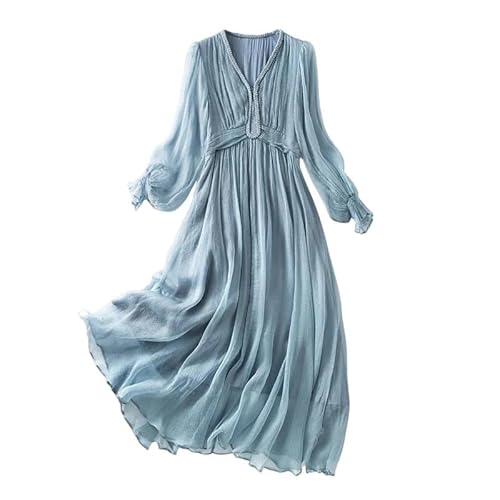 Nlievara Women's Mulberry Silk Long Sleeve Dress Spring Summer Elegant