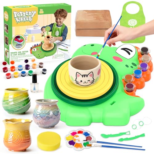 Image of Pottery Wheel for Kids, Complete Pottery Painting Craft Kit, Arts and Crafts for Kids Ages 8-12, Art Supplies for Kids Toys Boys Birthday Christmas Gift for 6 7 8 9 10 11 12 13 Year Old, Green