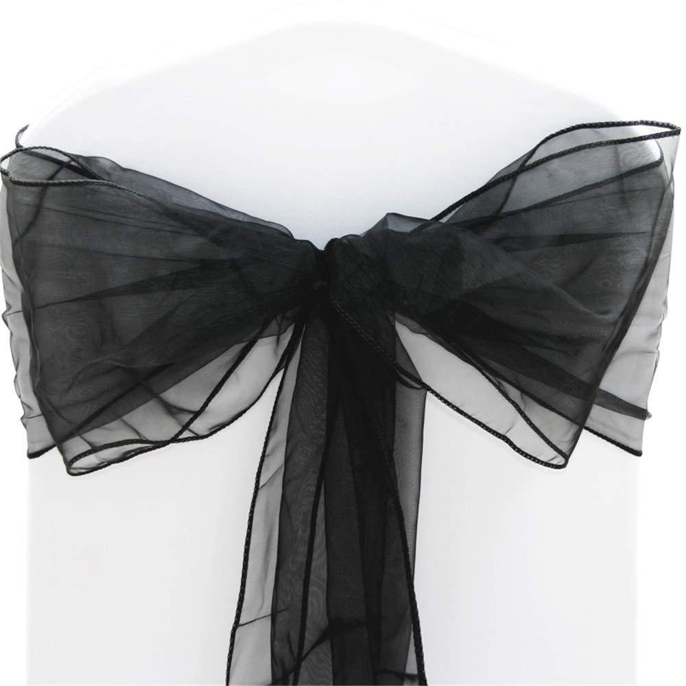 Time To Sparkle Black Pack Of 10 Organza Sashes 22X280cm/9X110inch Wider Sash Fuller Bows Chair Cover Bows Sash For Wedding Party Birthday Decoration