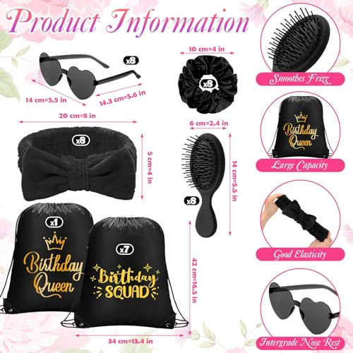 Image of Coume 48 Pcs Women Birthday Robe Birthday Queen Squad Robe Sunglasses Scrunchie Headbands Comb Bag for Spa Party