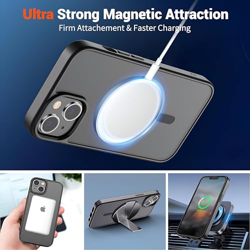 Image of Case for iPhone 13 /14 | Strong Magnetic Translucent Matte Hard Back | Camera Protection | MagSafe Compatible (TPU + Polycarbonate, Frost Black)