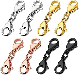 8 Pieces Double Lobster Clasps Mini Bracelet Clasps Replacement Lanyard Snap Hook,Metal Lobster Claw Clasps for Jewelry Making Bracelet Crafts (Gold/Silver/Black/Pink)