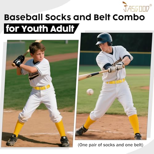 JASGOOD Baseball Socks and Belt Combo for Youth Adult Softball Socks and Elastic Belt for Boys Girls3