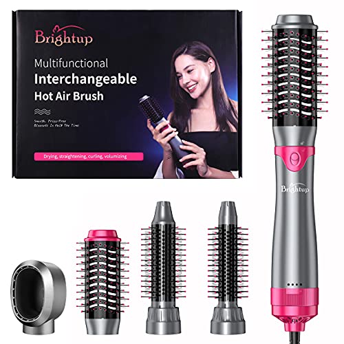 Brightup Hair Dryer Brush, Blow Dryer Brush, Hair Dryer & Volumizer Styler Hot Air Brush, Negative Ionic Electric Hair Dryer & Curler Straightener Brush, Detachable Brush & Interchangeable Brush Head