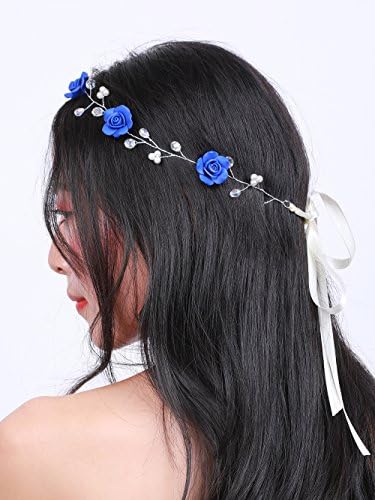 Missgrace Bridal Crystal Navy Blue Headband Wedding and Bride Hairpiece for Evening Party -Navy Blue Flower Women and Flower Girl Vintgae Hair Vine Bridal Hair Accessories
