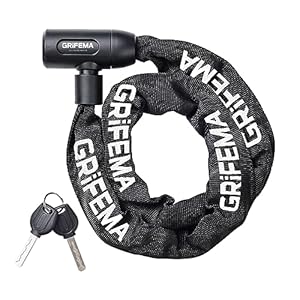 GRIFEMA GA1201-12 Fietsslot met sleutel, kettingslot voor fietsen, motorfietsen, scooters, 120 cm, zwart