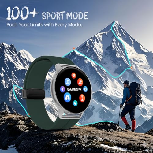Image of GameSir Active 2 Smartwatch for Men & Women, 1.39 inch HD Round Display, Bluetooth Calling, Heart Rate & SPO₂, 100+ Sports Modes, IP67, Long Battery Life for Android & iOS (Magnetic Green)