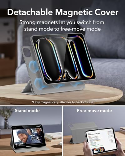 Image of ESR for iPad Pro M5 /M4 13 Inch Cover, iPad Pro 13 Case 2025 /2024 with Pencil Holder, Removable Magnetic Cover, Vertical Stand, Fully Supports Pencil Pro and Pencil (USB-C), Rebound 360 Series, Grey