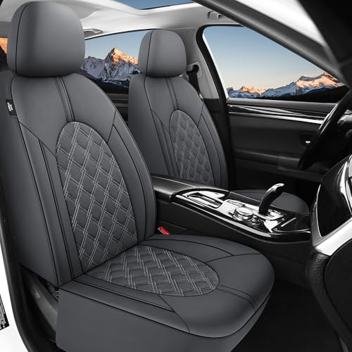 Image of YGL Luxury PU Leather Car Seat Covers Front Set, Non-Slip Seat Cover Protectors, Universal Fit for Cars, Trucks, SUVs, Vans, Pickups, Airbag Compatible, Seat Covers for Car Interior (Gray)
