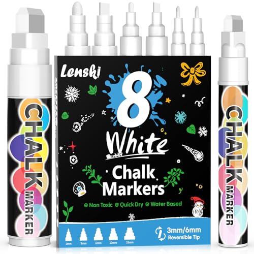 Lenski Kreidestifte für Tafel Abwaschbar 8 Stück Weiß Kreidestifte für Fenster Kreidemarker Whiteboard Marker Fenstermalstifte Fensterstifte Tafelstifte Einschulung Mädchen Schultüte Füllung