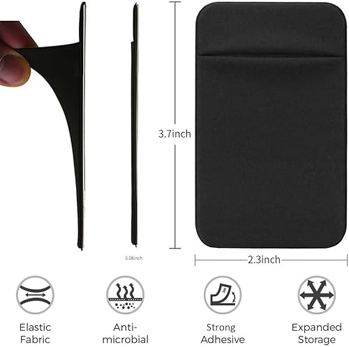 Miniatura 7 de Paquete de 3 fundas adhesivas tipo bolsillo para la parte posterior del teléfono, estuche de licra elástica para guardar tarjetas de crédito,