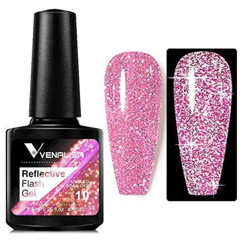 VENALISA Light Pink Reflective Glitter Gel Polish Sparkling Shiny Disco gel Nail Polish Long Lasting soak off Nail Drying Under UV LED Lamp Nail Art Summer Nail Salon Birthday gift Cover