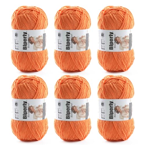 Image of Skinny Chenille Yarn for Crocheting and Knitting, 6 Pack of 50g /158yds - 948yd Total, Soft Fluffy Yarn for Crochet Amigurum & Baby Blankets, Thin Chenille #2 Plush Crochet Yarn (6, Orange)