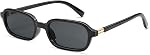 Vintage Rectangular Sunglasses, Small Square Frame, Black with Gold Accent, UV Protection