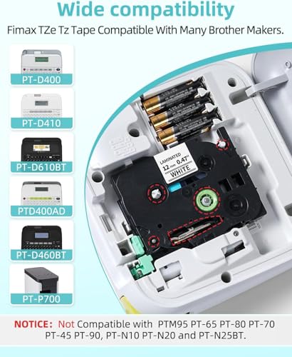 Fimax Ersatz für Brother P-touch Bänder Laminated 12mm 0.47" White