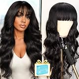 Lativ Body Wave Human Hair Wig with Bangs None Lace Front Wigs for Black Women with Gifts Box 150% Density Brazilian Virgin Hair Glueless Wigs Human Hair (20 Inch, Natural Color)