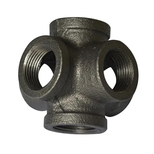 2Pcs/Lot G1/2" DN15 Black Side Outlet Cross Iron cast Pipe Fittings Home Decoration Industrial Retro loft Pipes Hardware Tool(DN15)