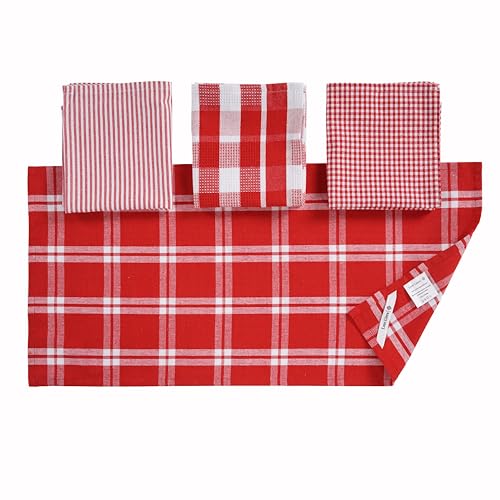 Image of LANE LINEN 100% Cotton Kitchen Dish Cloths, Ultra Soft Absorbent Quick Drying Dish Towels, Multiweave Wash Cloths Dish Towel Sets, 13x28 Inches, 4 Pack - Red