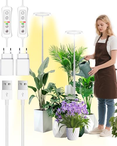 Beautiebeam Wachstumslampe für Zimmerpflanzen,LED Grow Light Full Spectrum,höhenverstellbar, automatischer Timer,niedrige Sicherheitsspannung 5V,ideal für große Lichtpflanzen,Weiß,2PCS